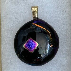 Artistic Handmade Pendant for Necklace. Black with gold leaf.